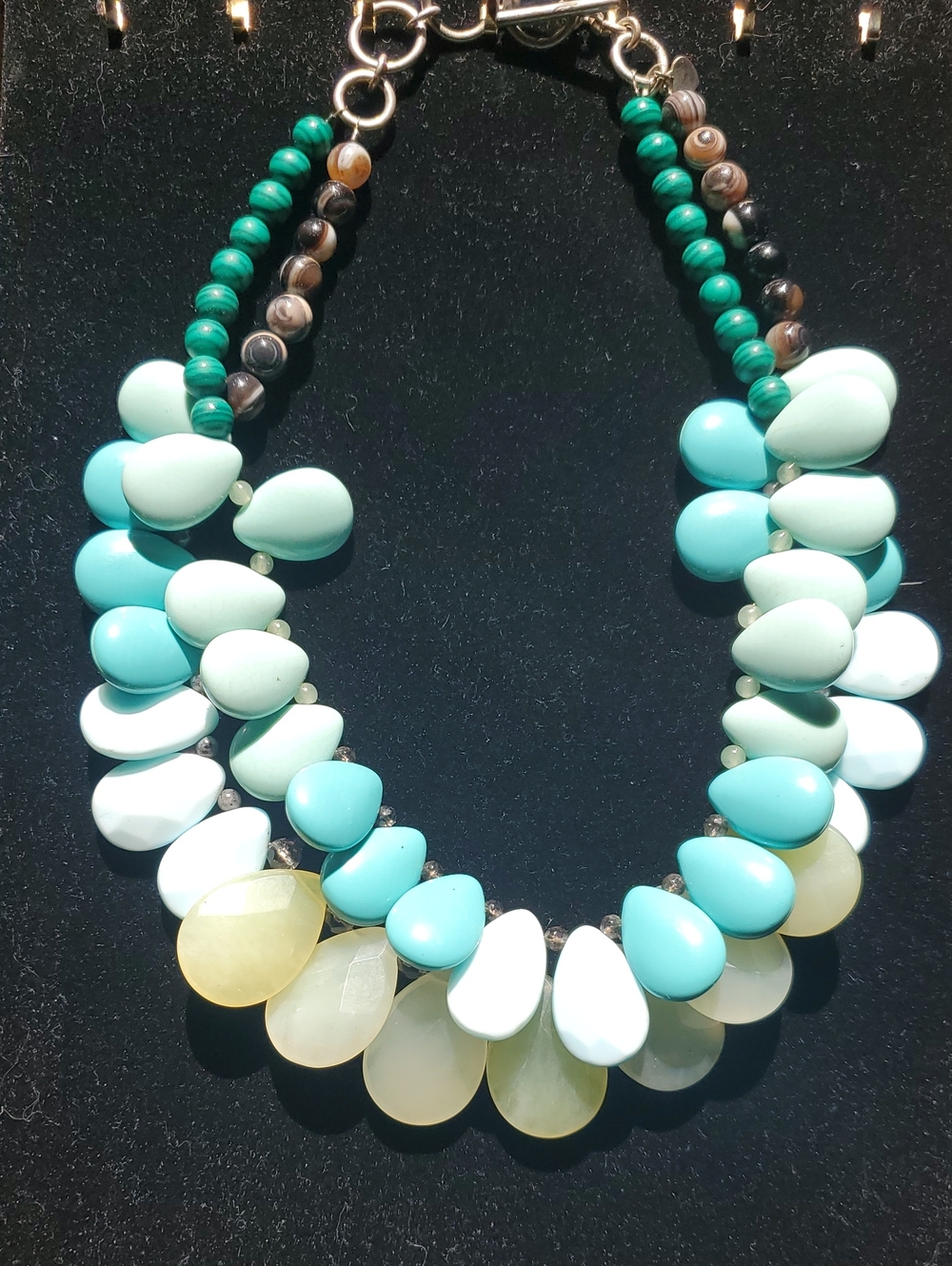 Stella & Dot Turquoise, Aqua & Pale Yellow Teardrop Statement Necklace